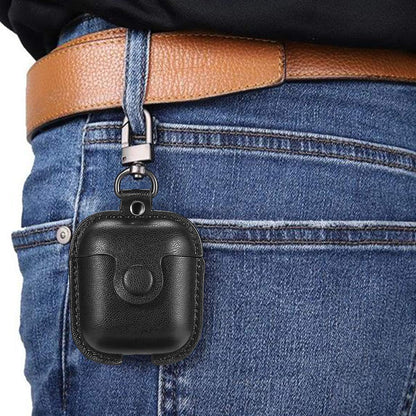 Compatible Airpods Case, Leather Airpods Cover 5 in 1 Protective Case with Keychain/Ear Hooks/Airpods Strap/Watch Band Holder/Earpods Case Compatible with Apple Airpods 2&1 Charging Case, Black
